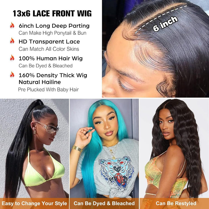 Alionly Echthaar PerüCke 13x4 Lace Front Wig,180 Dichte Glueless Wig Human Hair Straight Lace Front
