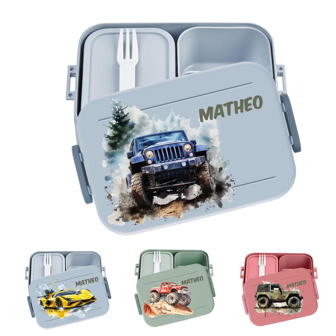 wolga-kreativ personalisierte Mepal Brotdose mit Auto Monstertrack Motiv - Lunchbox Kinder, Jausenbo