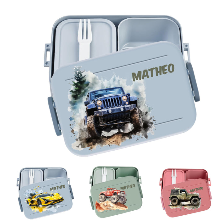 wolga-kreativ personalisierte Mepal Brotdose mit Auto Monstertrack Motiv - Lunchbox Kinder, Jausenbo