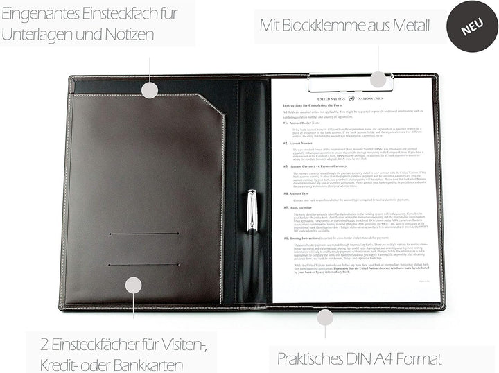 DELMON VARONE - Personalisierbare Klemmbrett Mappe DIN A4 Cambridge Top Grain Leder Braun - Echtlede