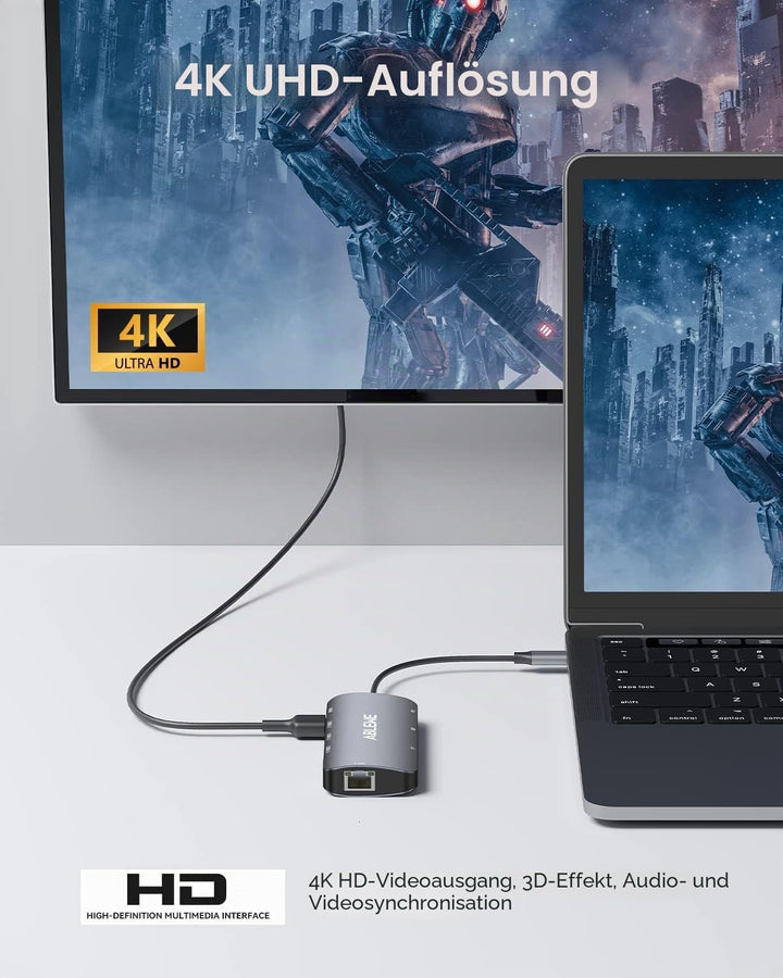 USB C Hub ABLEWE 8 in 1 USB C Adapter mit 1000M Ethernet RJ45 LAN, 4K HDMI, 87W PD, SD/TF Kartenlese