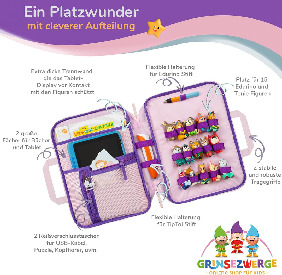 GRINSEZWERGE Tasche für Edurino & Tonie Figuren, TipToi Stift und Kinder Tablet | Sammel-Mäppchen mi