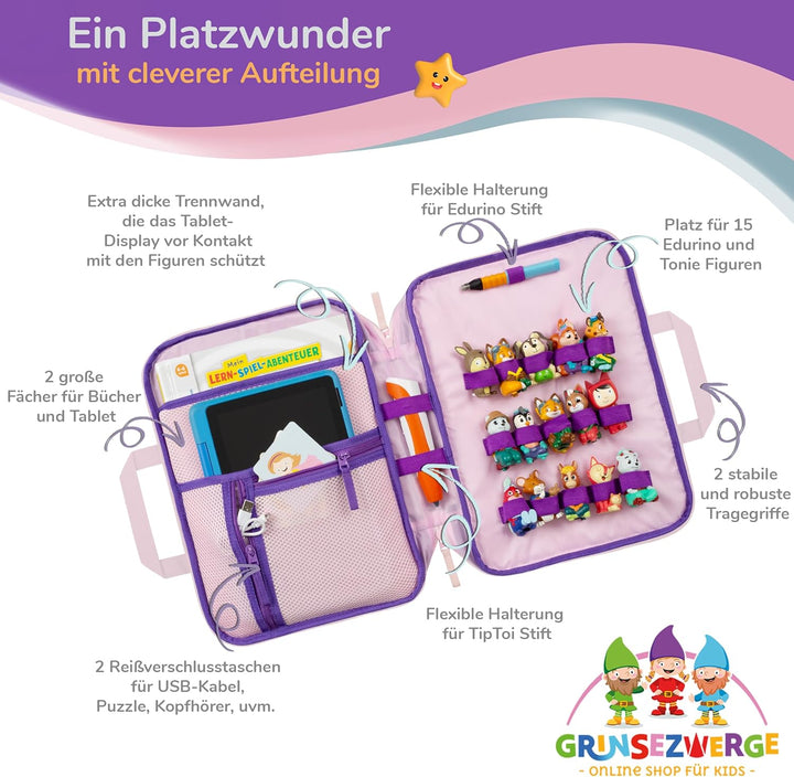 GRINSEZWERGE Tasche für Edurino & Tonie Figuren, TipToi Stift und Kinder Tablet | Sammel-Mäppchen mi
