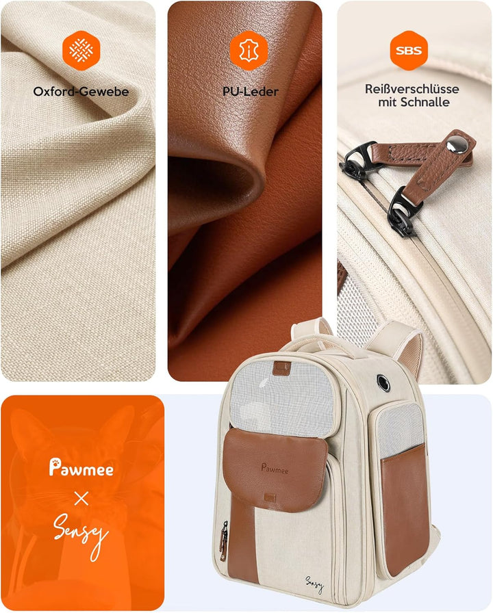 Sensej x Pawmee Katzenrucksack mit Staufach für Katzentoilette – Tragbar & Platzsparend, Ausziehbare