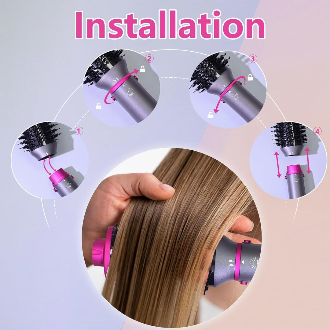Haartrockner-Bürste, 4-in-1, Blasbürste, abnehmbarer Haartrockner mit negativen Ionen, mit Diffusor,
