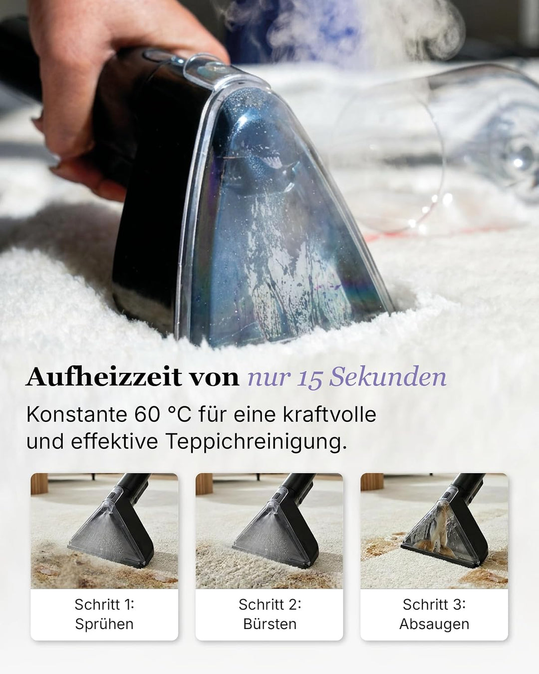Motionflow Teppichreiniger Waschsauger mit Heizfunktion - 1200W Polsterreiniger Gerät für Teppiche,
