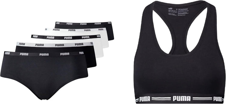 PUMA Damen Hipster (5er Pack) S Mehrfarbig/Schwarz, S Mehrfarbig/Schwarz