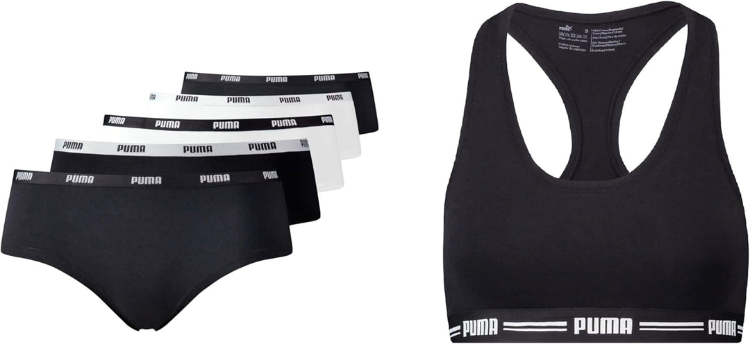 PUMA Damen Hipster (5er Pack) S Mehrfarbig/Schwarz, S Mehrfarbig/Schwarz