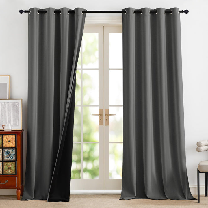 PONY DANCE 100% Verdunklungsvorhänge Grau Thermo Gardinen gegen Hitze | 2er Set, H245 x B140 cm, Vor