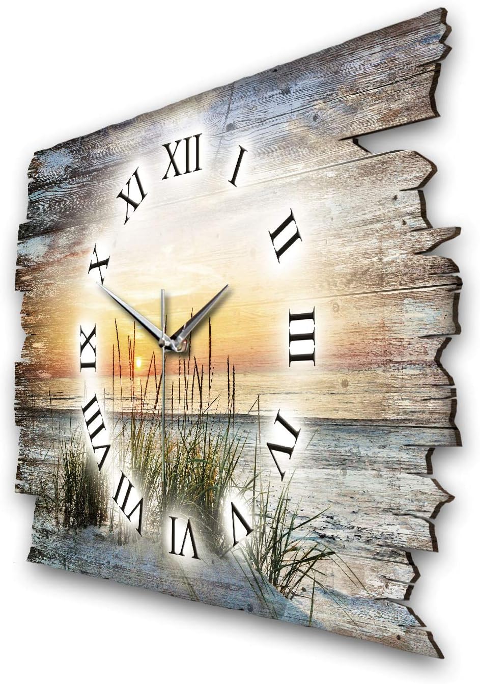 Kreative Feder Sandstrand Meer Landhaus Shabby Style Designer Wanduhr Funkuhr aus Holz *Made in Germ