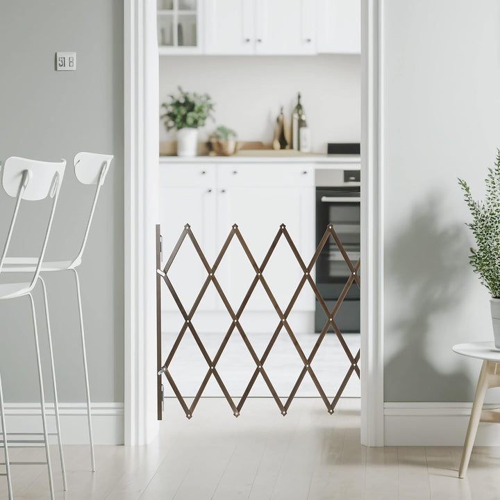 Relaxdays Hundeabsperrgitter, ausziehbar bis 118 cm, 69-82,5 cm hoch, Bambus, Hunde Schutzgitter für