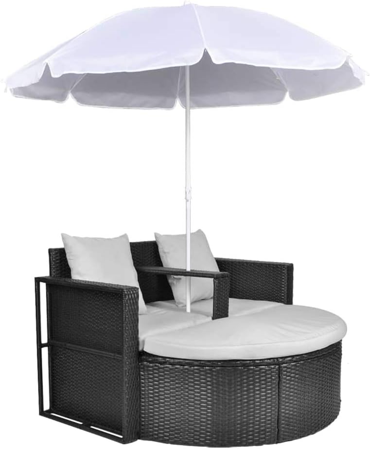 TEWTX7 Outdoor Poly Rattan Gartensofa 2-Sitzer mit Sonnenschirm Gartenmoebel Sonneninsel Rattansofa