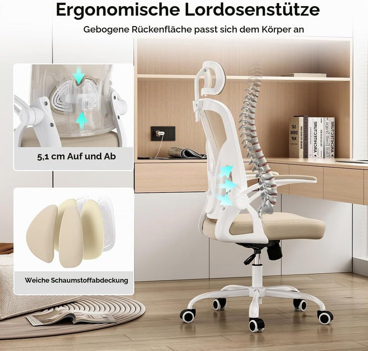 Farini Ergonomischer Stuhl mit Armlehne Büro Schreibtischstuhl mit Rollen Bequemer Home Office Stuhl