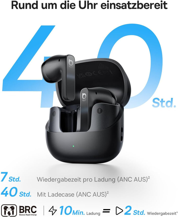Baseus BS1 NC Semi-In-Ear Kopfhörer Bluetooth Noise Cancelling, Kopfhörer Kabellos mit Geräuschunter
