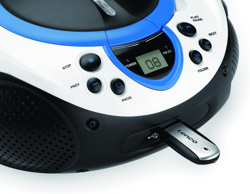 Lenco Kinder Radio CD-Player SCD-38 tragbares UKW-Radio mit CD/MP3-Player und USB in blau, blau