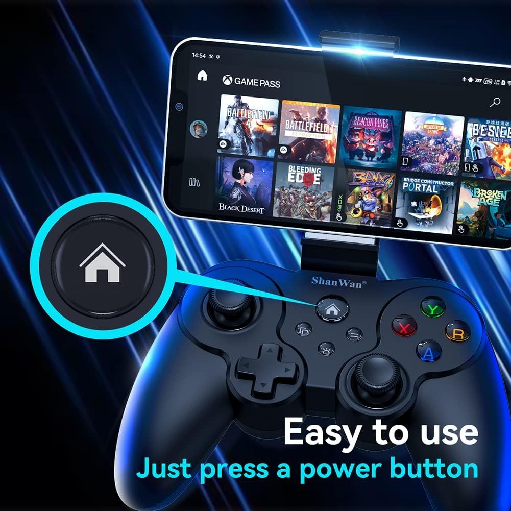 ShanWan Smartphone Controller für Android/iOS, Handy Controller mit Halterung, Bluetooth Mobile Gami