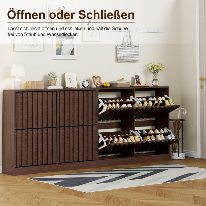 UEV Schuhschrank mit 4 Klappen Holz Schmal Schuhkipper Schuhkommode mit Kippschutz, Schuhaufbewahrun