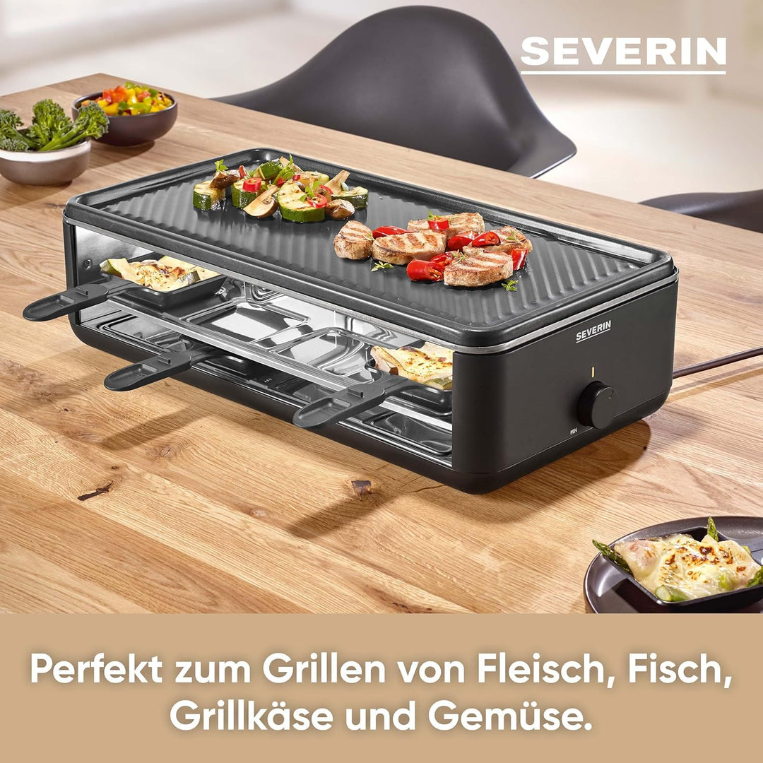 SEVERIN Raclette-Grill für 8 Personen, Raclette mit grosser antihaftbeschichteter Grillplatte, extra
