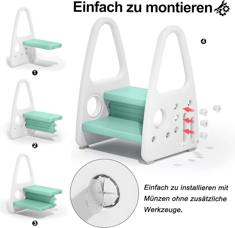 Aufun Tritthocker Kinder, 2 Stufen Trittschemel, Anti-Rutsch-Funktion, Perfekt für Kinderzimmer, Küc