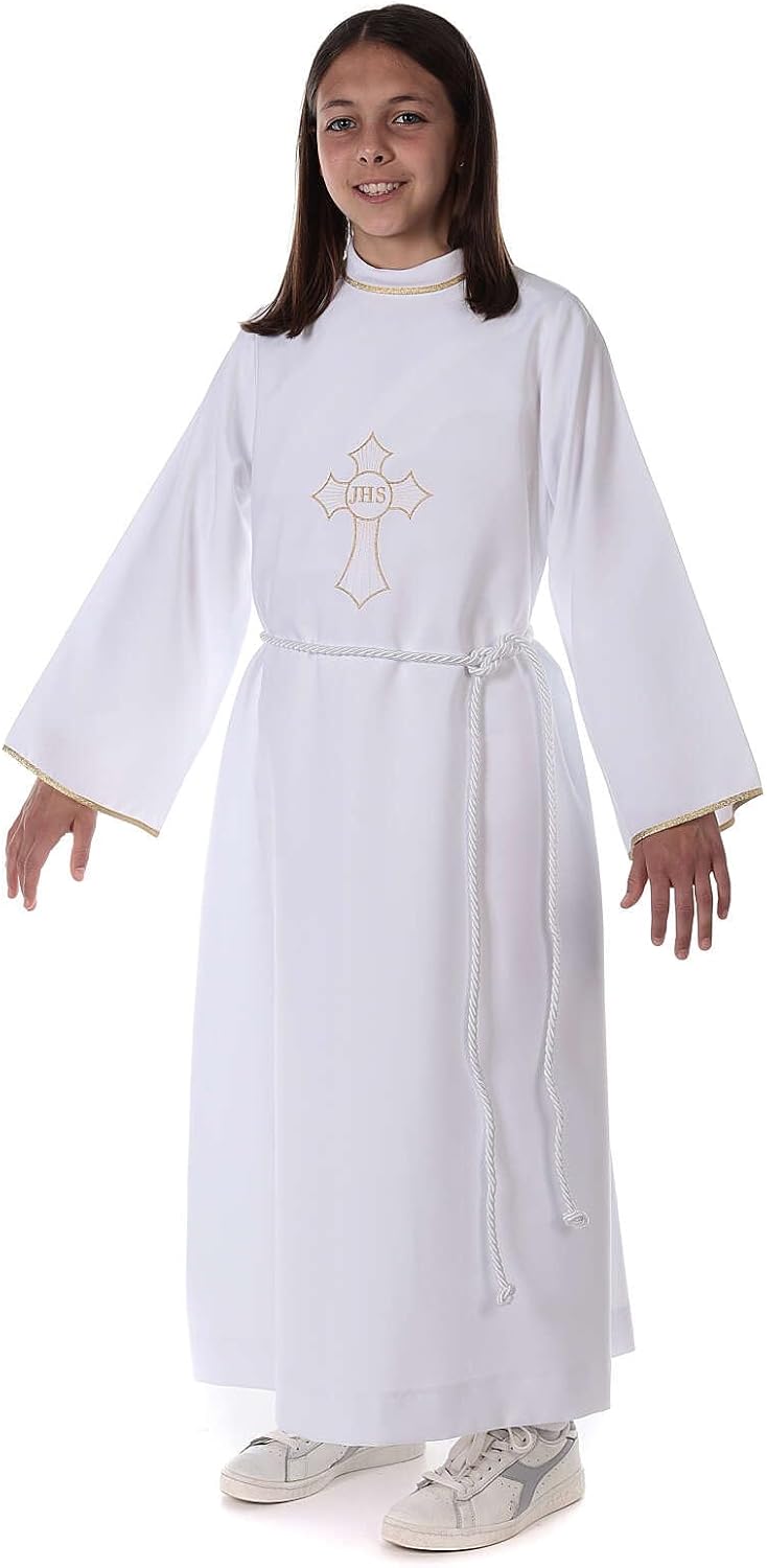 Holyart Erstkommunionalbe für Jungen mit Kreuz-Stickerei IHS, 110 cm (43.5 inc.), 110 cm (43.5 inc.)