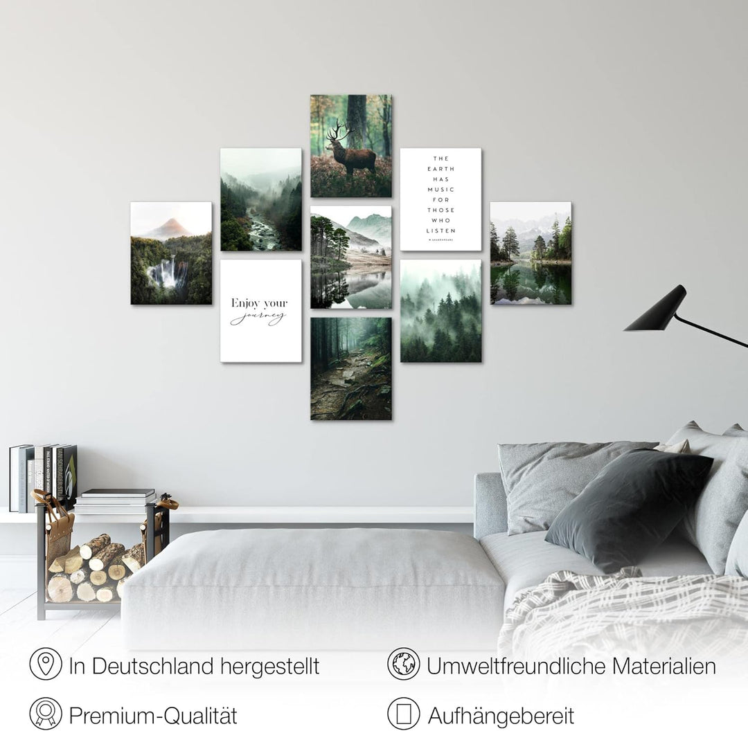 Novart Wandbilder Natur - KOMPLETT AUFHÄNGFERTIG - See Berge Wohnzimmer Schlafzimmer- 9 Moderne Mood