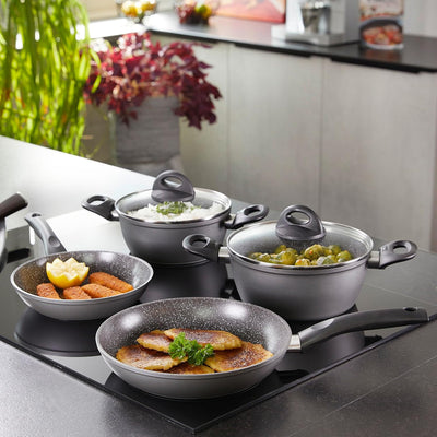 Stoneline Ceramic Topfset für Induktion geeignet, 14 teilig, Kochgeschirr Set mit Glasdeckel, Töpfe