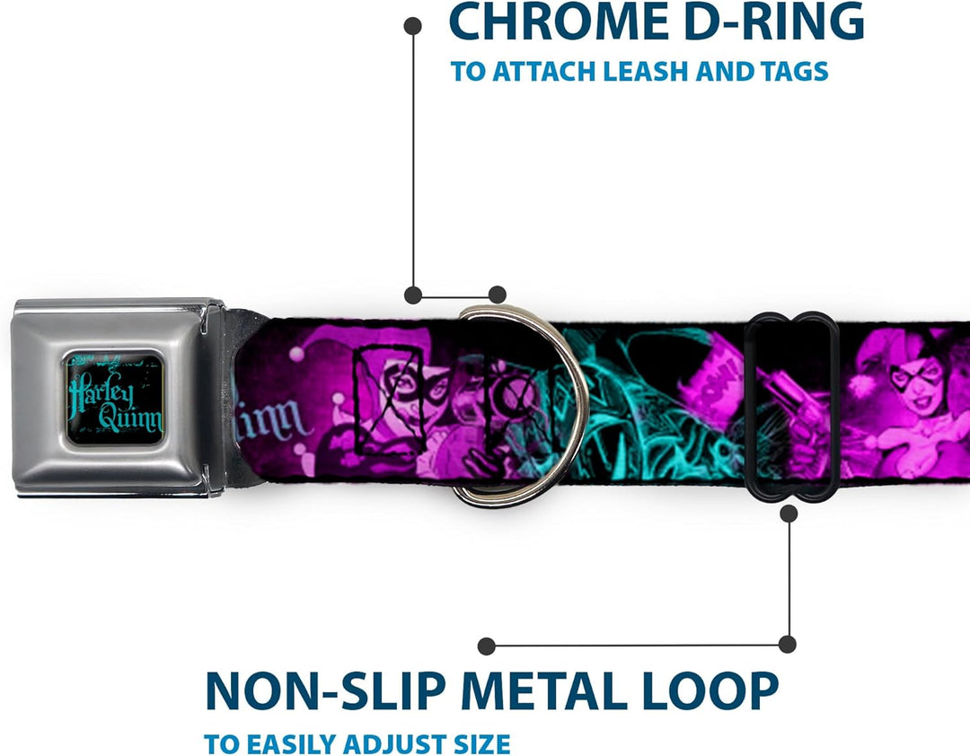 Buckle-Down Hundehalsband mit Schnalle für Harley Quinn Pow Aiming Poses Joker Schwarz Türkis Fuchsi