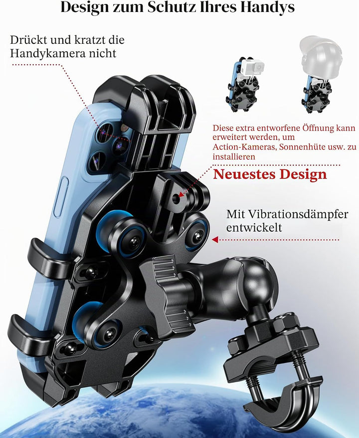 BRCOVAN Motorrad Handyhalterung mit Vibrationsdämpfer, Anti-Shake Handy Motorradhalterung, Verstellb