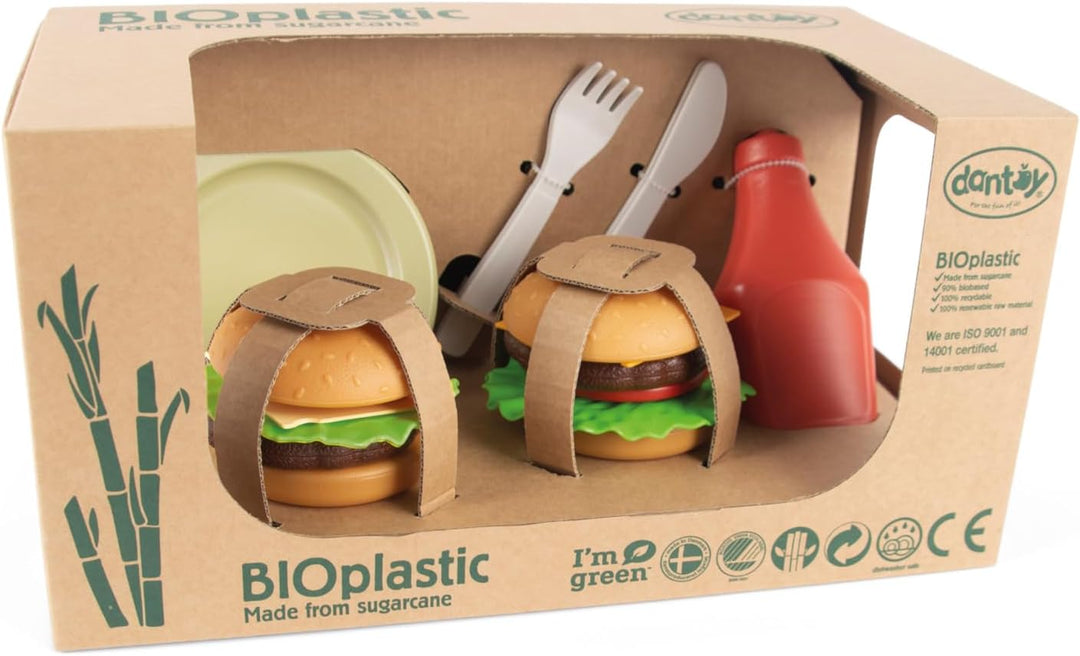 Dantoy Bio Burger Set. Mit 19 Teilen - Spiel-Burger-Set für Kinder, hergestellt aus Bioplastik aus Z