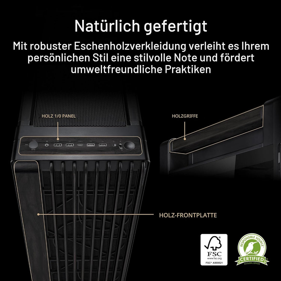 ASUS ProArt PA602 Wood Edition Tempered Glass E-ATX PC Gehäuse (zertifiziertes Holz, vorinstallierte