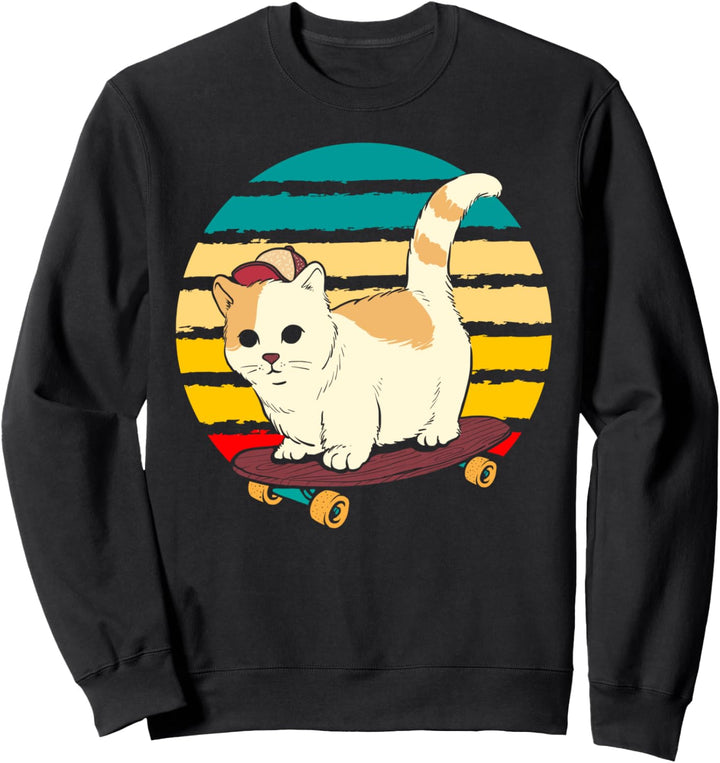 Niedliche Skateboard Katze Vintage Skating Sweatshirt