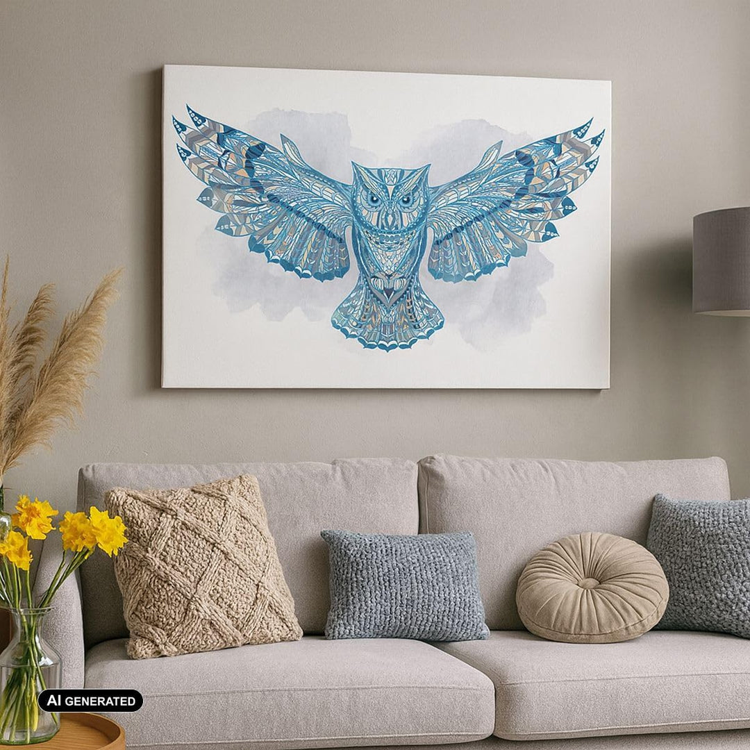 Bilder auf Leinwand 100x70cm Leinwandbild Eule Flügel Tierwelt Grafik Gross Wanddeko Bild Schlafzimm