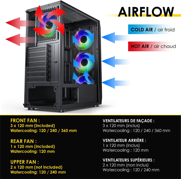 EMPIRE GAMING - PC-Gehäuse Gamer Ruby – ARGB Mittelgrosser Tower ATX, MATX, ITX – Netzblende – Seite