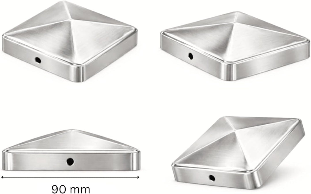 FeNau 10er Set Pfostenkappe 9x9 cm Edelstahl V2A matt - Zaun rostfrei inkl. 20 Schrauben Edelstahl V
