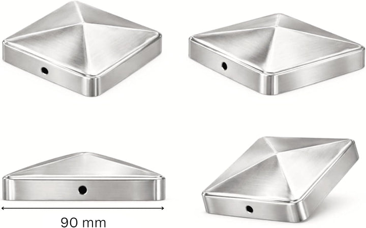 FeNau 10er Set Pfostenkappe 9x9 cm Edelstahl V2A matt - Zaun rostfrei inkl. 20 Schrauben Edelstahl V