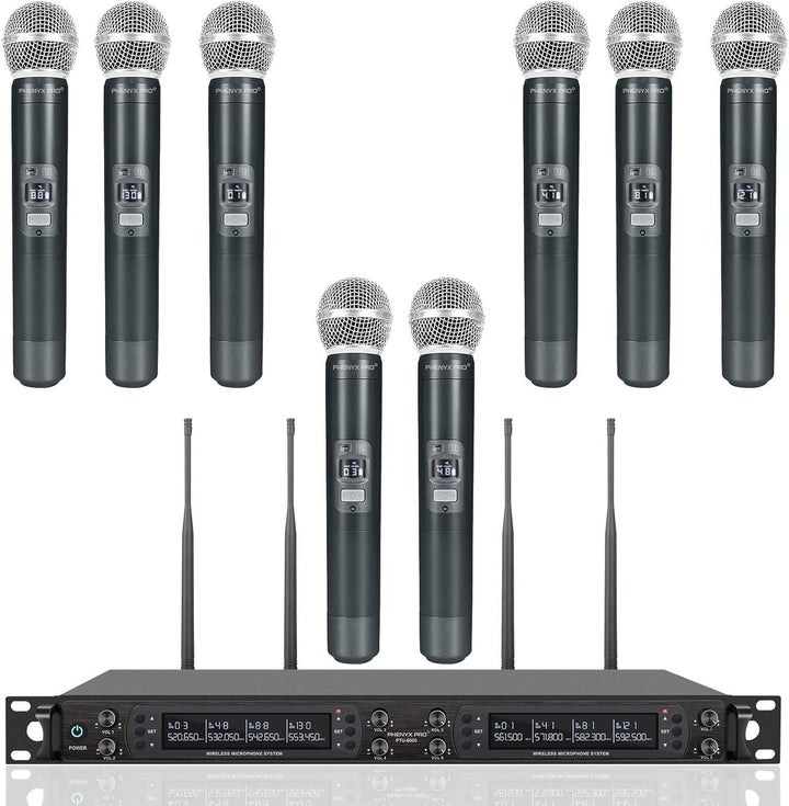 Phenyx Pro 8-Kanal Wireless Mikrofon System mit 8 Handheld Mikrofonen, Funkmikrofon Set mit automati