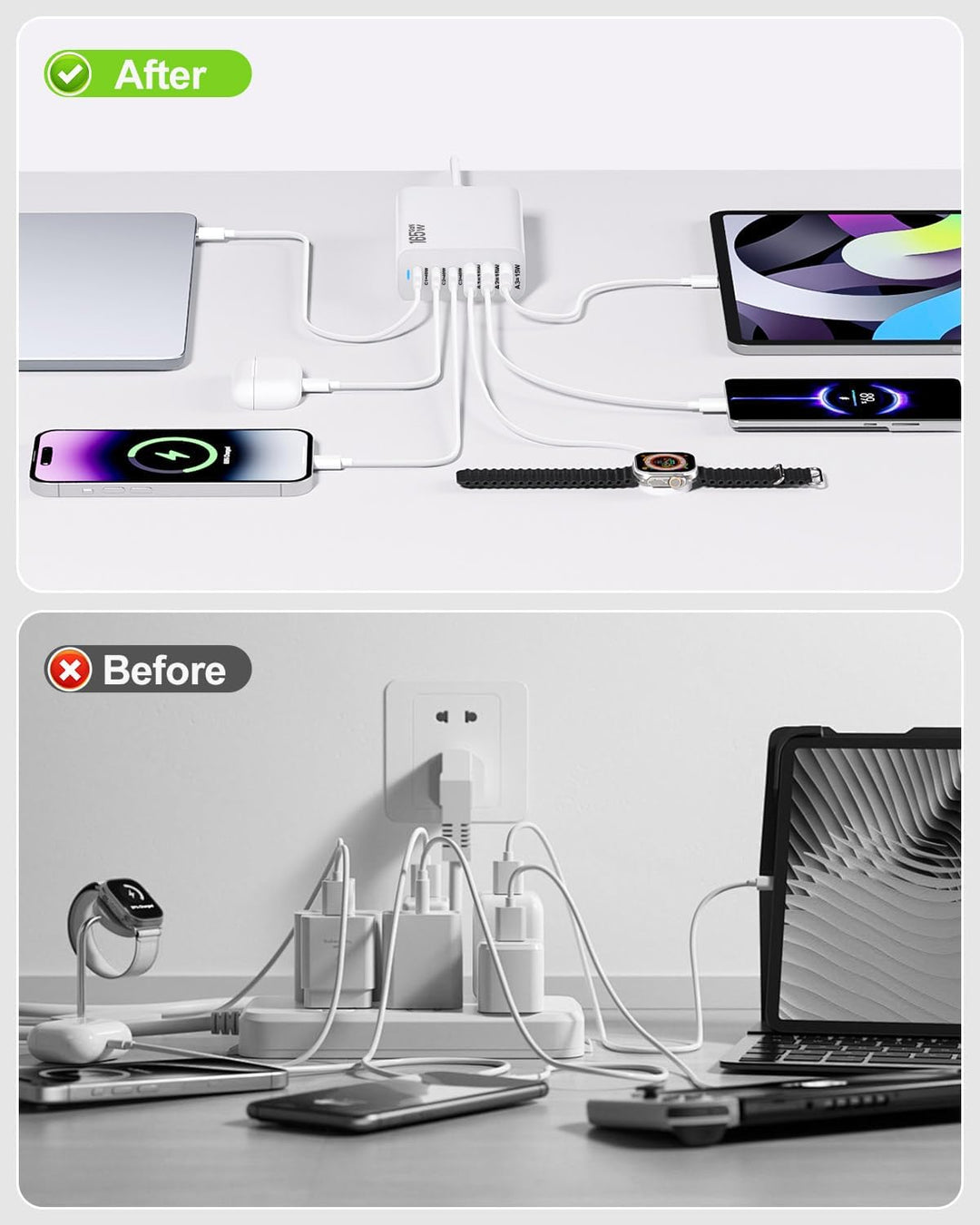 6 Ports Ladestation Schnellladegerät, 165 W USB C Schnelllade Netzteil, PD Power GaN Ladegerät kompa