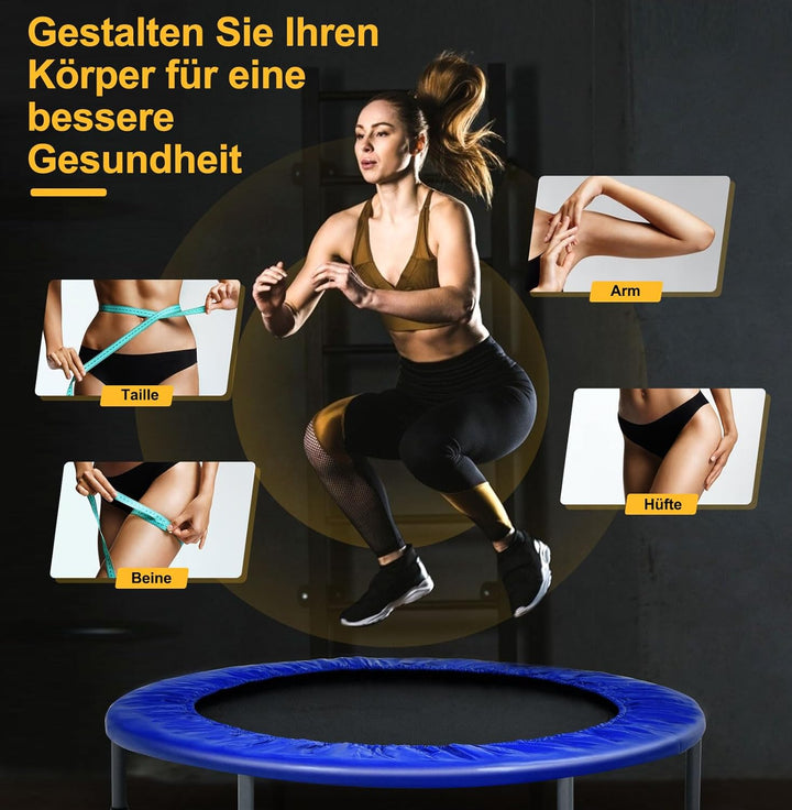 GOPLUS Fitnesstrampolin Indoor, φ101cm Mini Trampolin mit höhenverstellbarer Haltegriff, klappbares