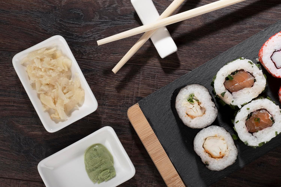 hochwertiges Sushi Set Bambus Schiefer Keramik Essstäbchen Saucen Schalen