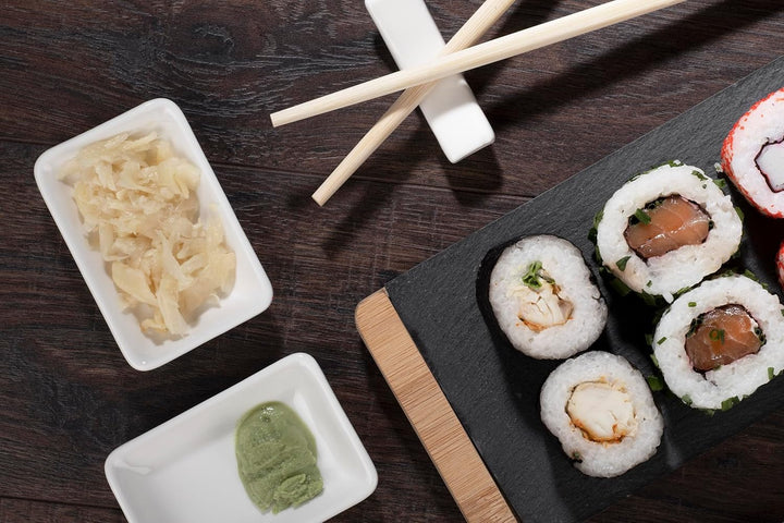 hochwertiges Sushi Set Bambus Schiefer Keramik Essstäbchen Saucen Schalen