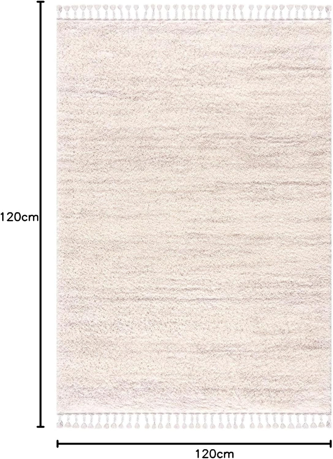 payé Hochflor-Teppich Wohnzimmer Cream - 120x160cm - Meliert mit Fransen - Weiche Schlafzimmer-Teppi