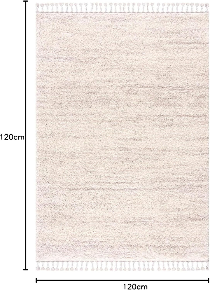 payé Hochflor-Teppich Wohnzimmer Cream - 120x160cm - Meliert mit Fransen - Weiche Schlafzimmer-Teppi