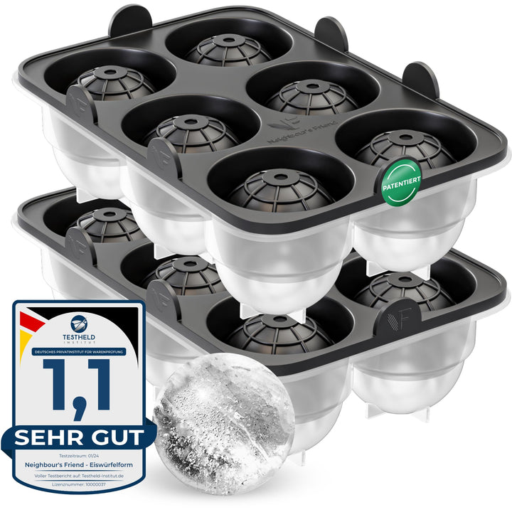 Neighbour's Friend Patentierte Eiskugelform 2er Pack - Grosse Eiswürfelform rund Platinsilikon für C