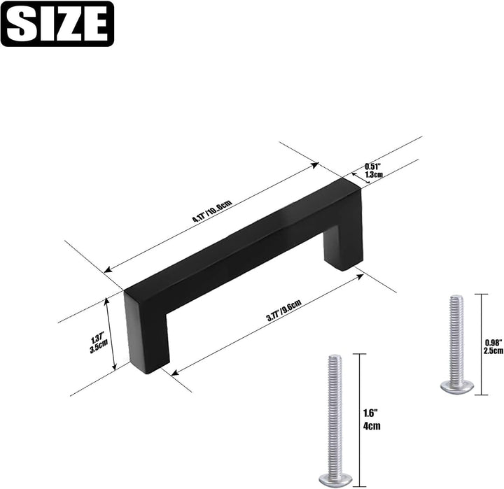 10 Stück Möbelgriffe Schwarz 96MM, Modisch Edelstahl Quadrat Griffe, Schrankgriffe, mit 40 Schrauben