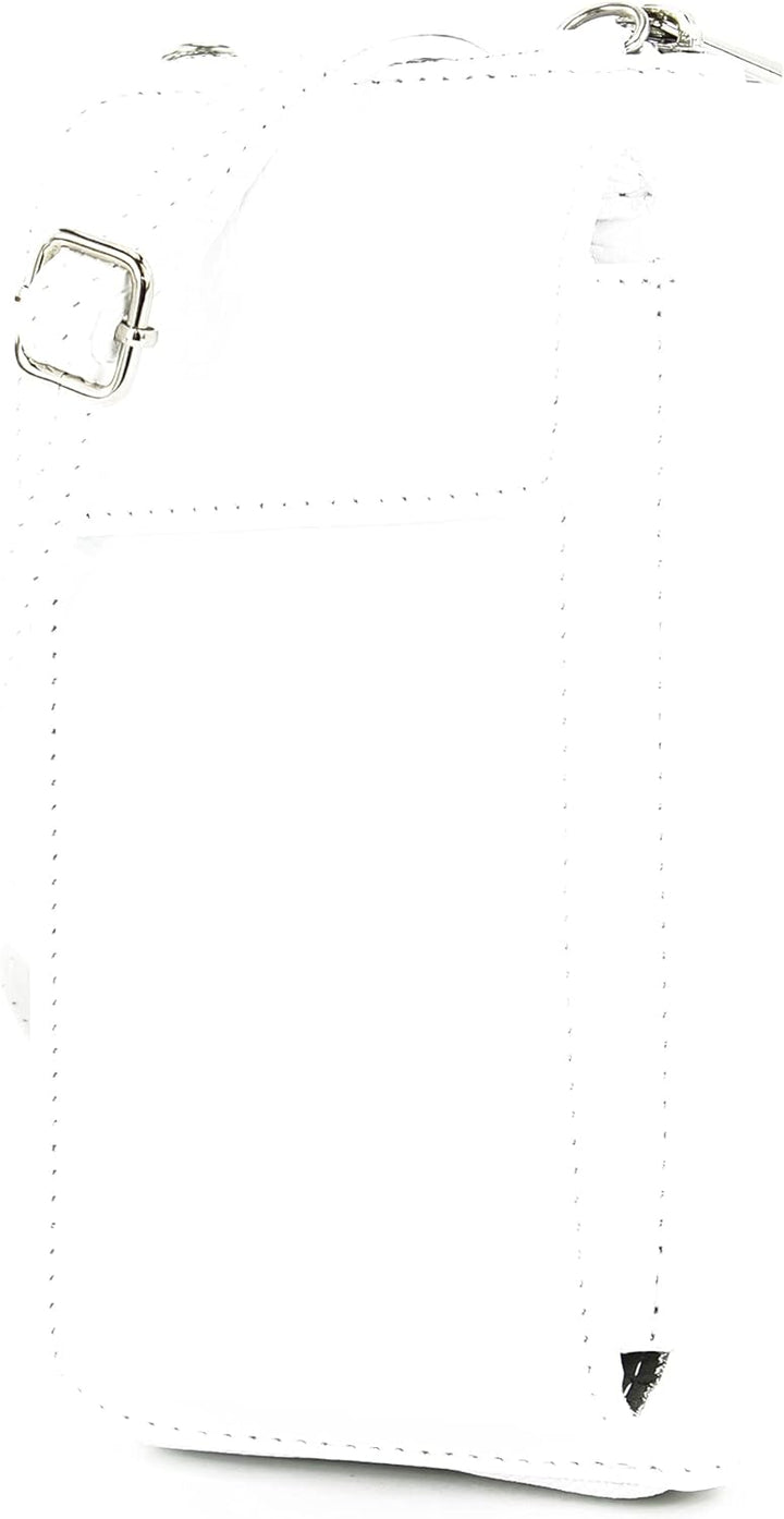 modamoda de - P06 - ital. Damen Umhängetasche Geldbörse Handytasche Leder Weiss, Weiss