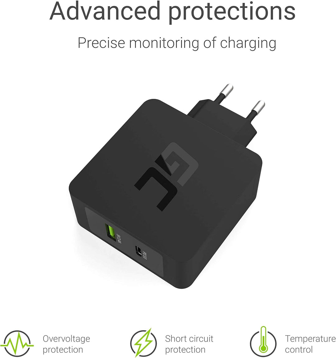 Green Cell 45W USB-C PD Ladegerät mit USB-C Kabel und zusätzlichem USB-Anschluss Netzteil für Apple