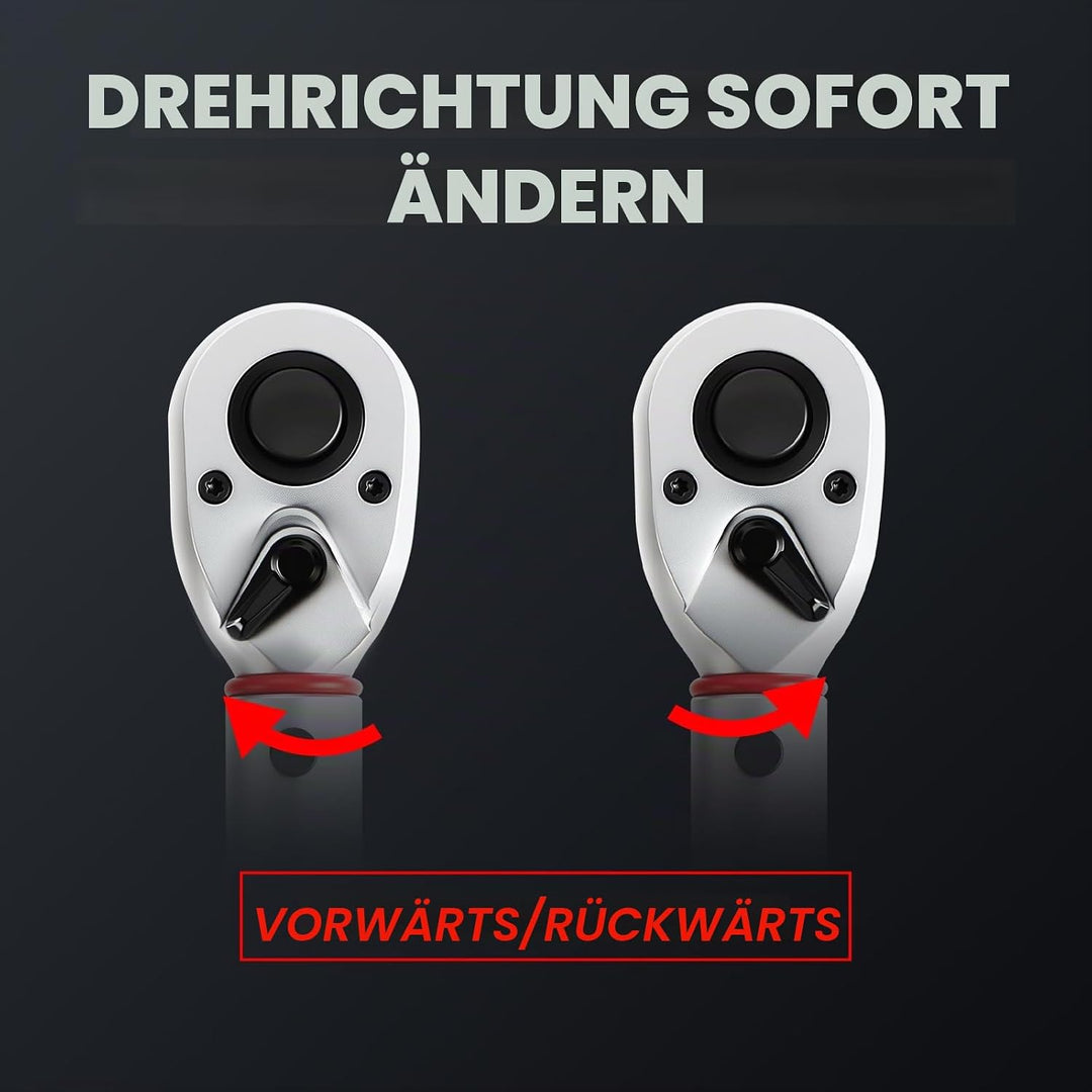Hairich Drehmomentschlüssel Auto 1/2 Zoll, 40–210 Nm, ±3% Genauigkeit, inkl. 3 Stecknüssen (17/19/21