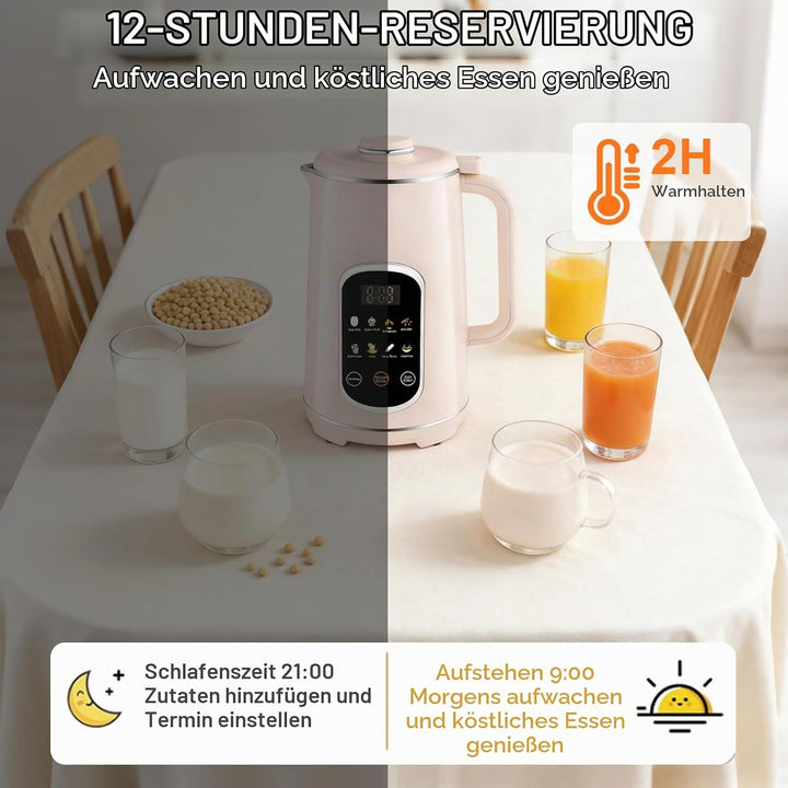 Nussmilchmaschine 8-in-1 mit Icon-Touchpanel, Pflanzenmilchbereiter 1200 ml mit Selbstreinigung, Tim