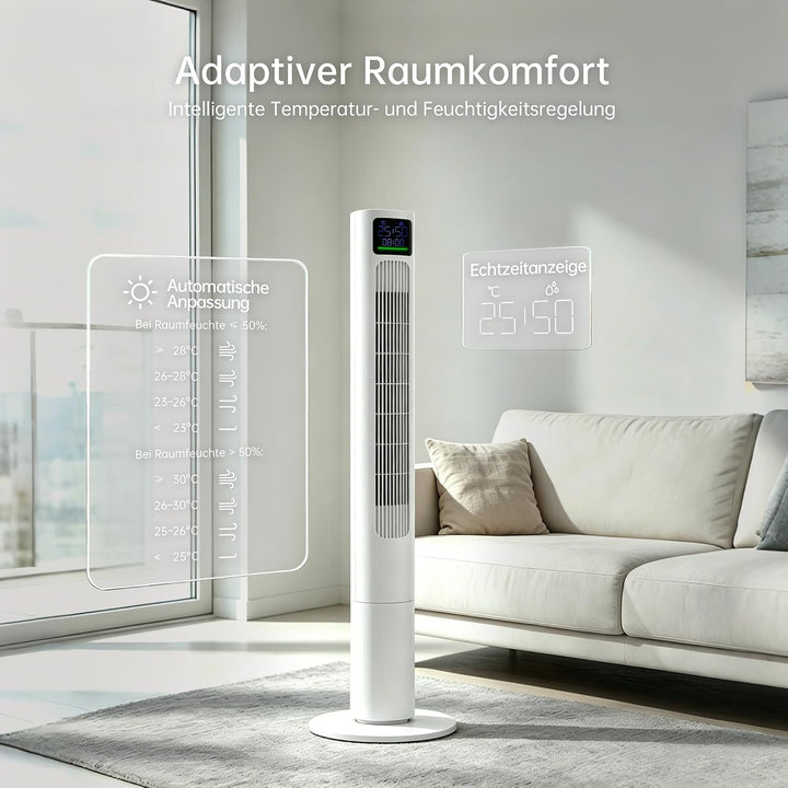 PHILODECO Turmventilator 115 cm, leiser Standventilator mit Fernbedienung mit 50W, 90° oszillierend,