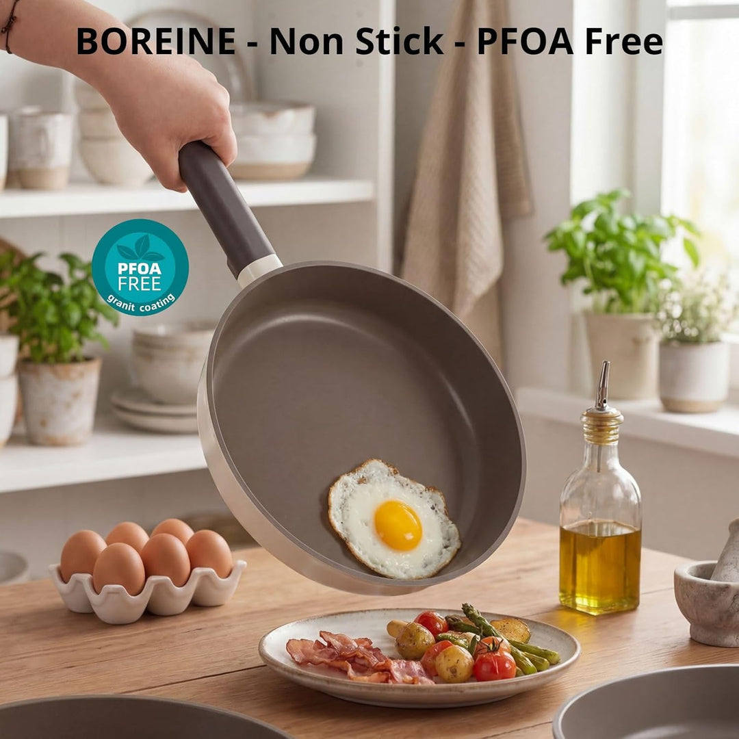 BOREINE Topfset Pfannenset 5-teilig, Bratpfanne 24cm Kochtöpfe 24cm Topf 18cm mit Deckel 18/24cm, An
